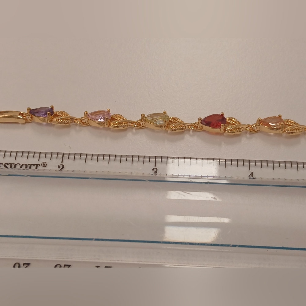 New 18k Goldplated Multi-Color Gemstone Forest Vine Bracelet - Picture 10 of 12